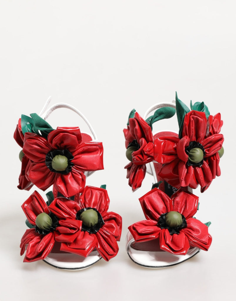 Dolce & Gabbana White Red Floral Detailing Sandals Shoes - Beyzy Store - Dolce & Gabbana