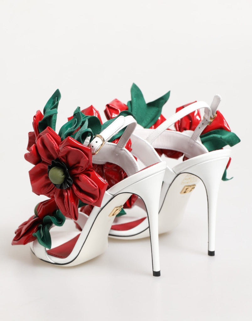 Dolce & Gabbana White Red Floral Detailing Sandals Shoes - Beyzy Store - Dolce & Gabbana