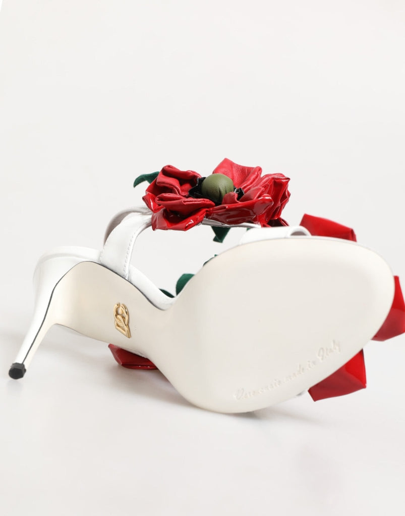 Dolce & Gabbana White Red Floral Detailing Sandals Shoes - Beyzy Store - Dolce & Gabbana