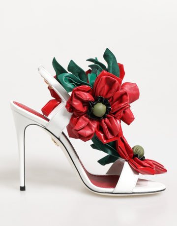 Dolce & Gabbana White Red Floral Detailing Sandals Shoes - Beyzy Store - Dolce & Gabbana