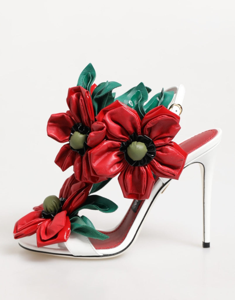 Dolce & Gabbana White Red Floral Detailing Sandals Shoes - Beyzy Store - Dolce & Gabbana