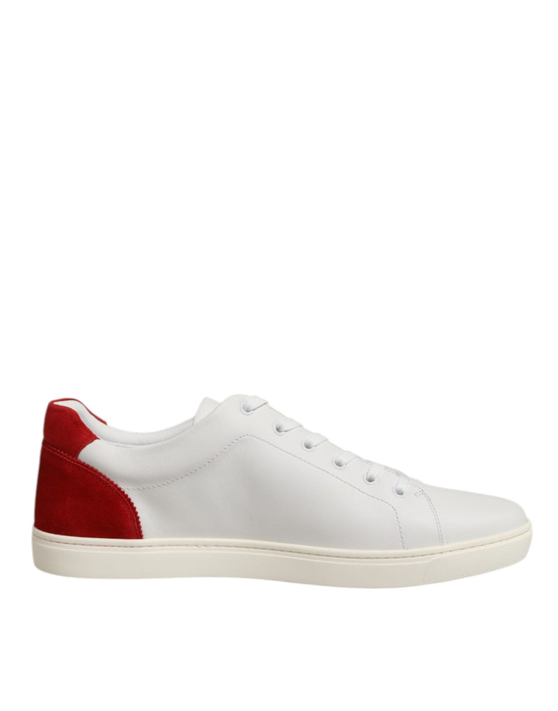 Dolce & Gabbana White Red Leather Low Top Men Sneakers Shoes - Beyzy Store - Dolce & Gabbana