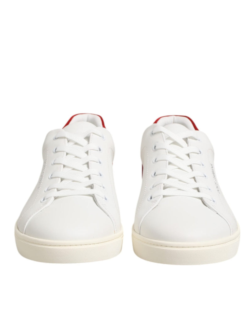 Dolce & Gabbana White Red Leather Low Top Men Sneakers Shoes - Beyzy Store - Dolce & Gabbana