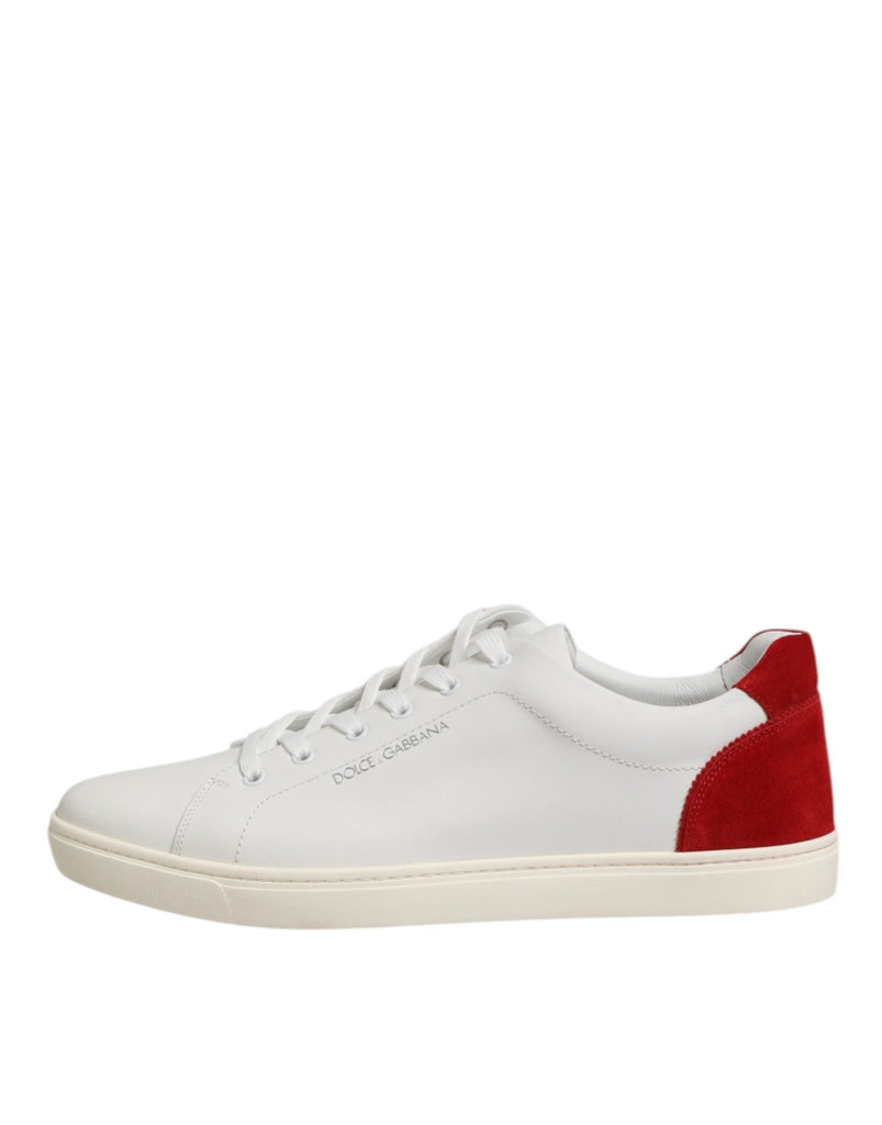 Dolce & Gabbana White Red Leather Low Top Men Sneakers Shoes - Beyzy Store - Dolce & Gabbana