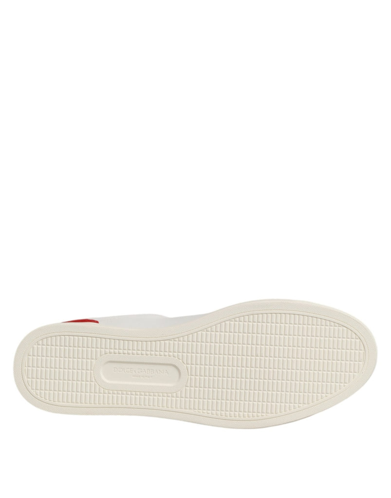 Dolce & Gabbana White Red Leather Low Top Men Sneakers Shoes - Beyzy Store - Dolce & Gabbana