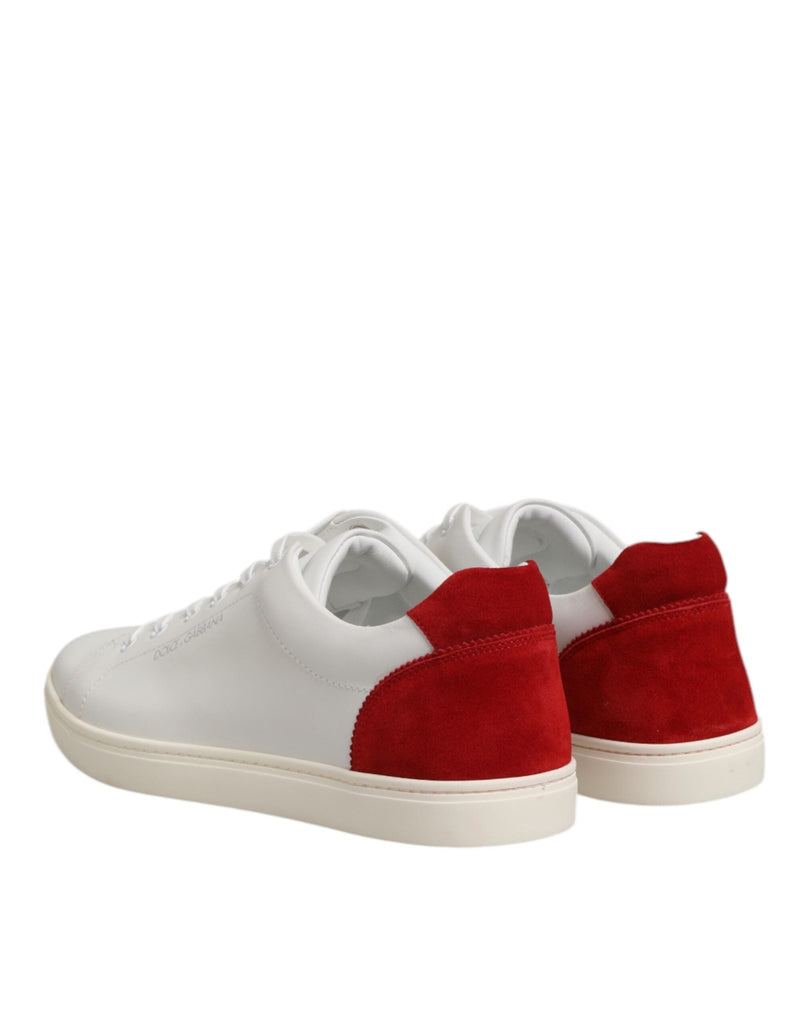 Dolce & Gabbana White Red Leather Low Top Men Sneakers Shoes - Beyzy Store - Dolce & Gabbana