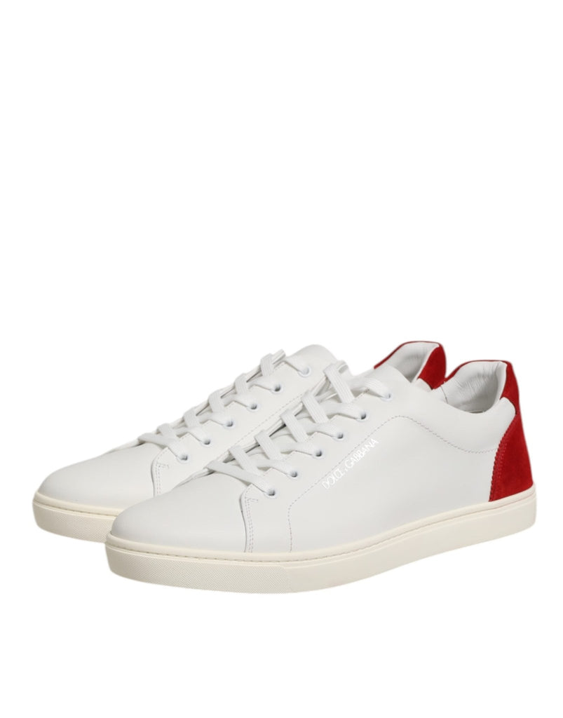 Dolce & Gabbana White Red Leather Low Top Men Sneakers Shoes - Beyzy Store - Dolce & Gabbana