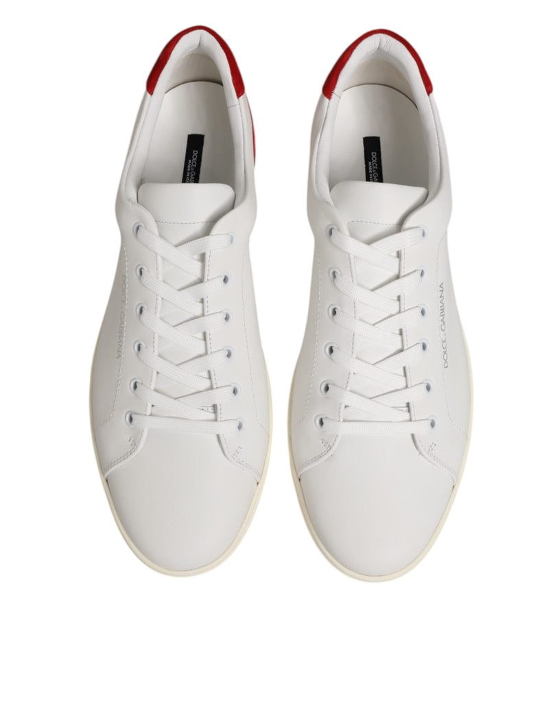 Dolce & Gabbana White Red Leather Low Top Men Sneakers Shoes - Beyzy Store - Dolce & Gabbana