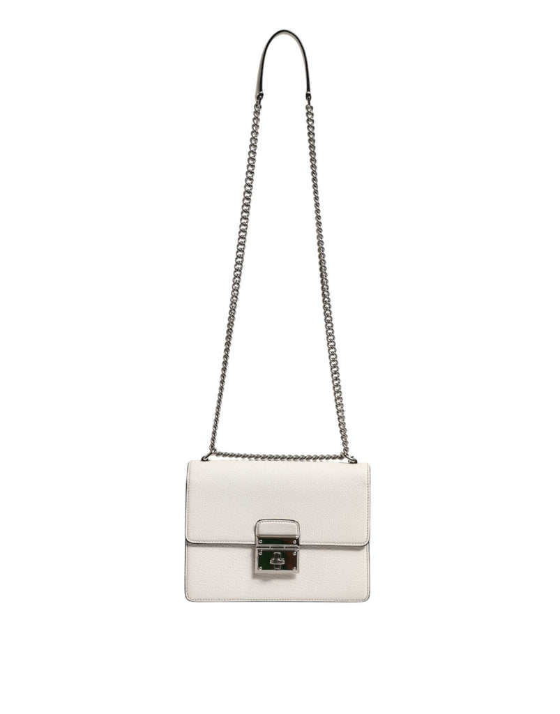 Dolce & Gabbana White Rosalia Small Calfskin Chain Shoulder Strap Bag - Beyzy Store - Dolce & Gabbana