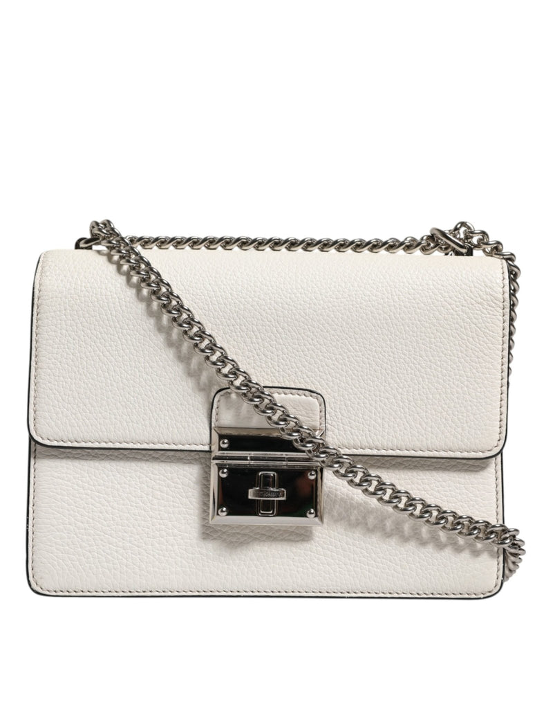 Dolce & Gabbana White Rosalia Small Calfskin Chain Shoulder Strap Bag - Beyzy Store - Dolce & Gabbana