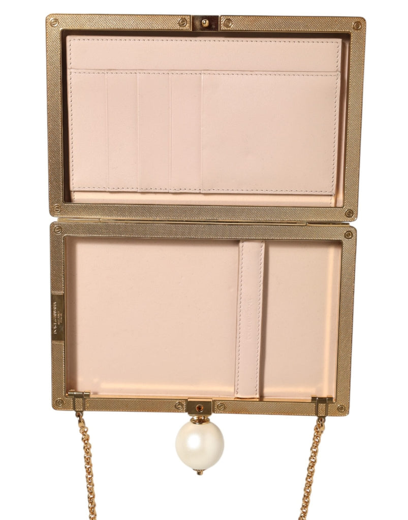 Dolce & Gabbana White Rose Embroidery Silk Gold Frame Clutch Purse Bag - Beyzy Store - Dolce & Gabbana