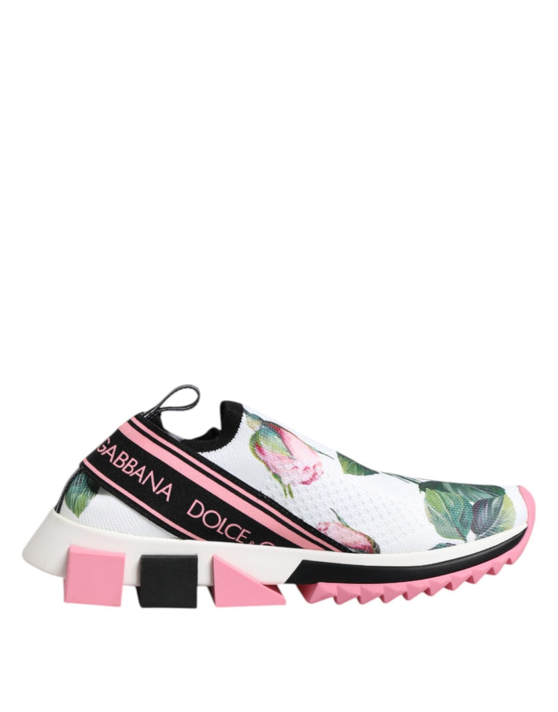 Dolce & Gabbana White Rose Print Sorrento Sneakers Shoes - Beyzy Store - Dolce & Gabbana
