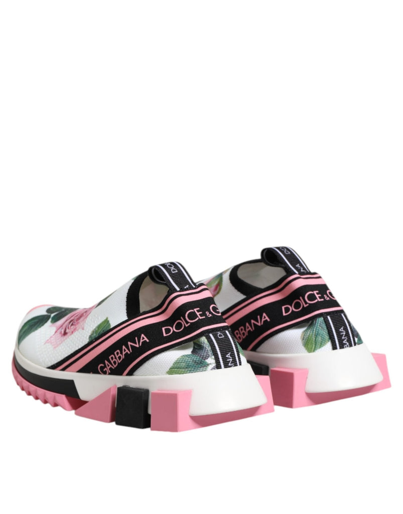 Dolce & Gabbana White Rose Print Sorrento Sneakers Shoes - Beyzy Store - Dolce & Gabbana