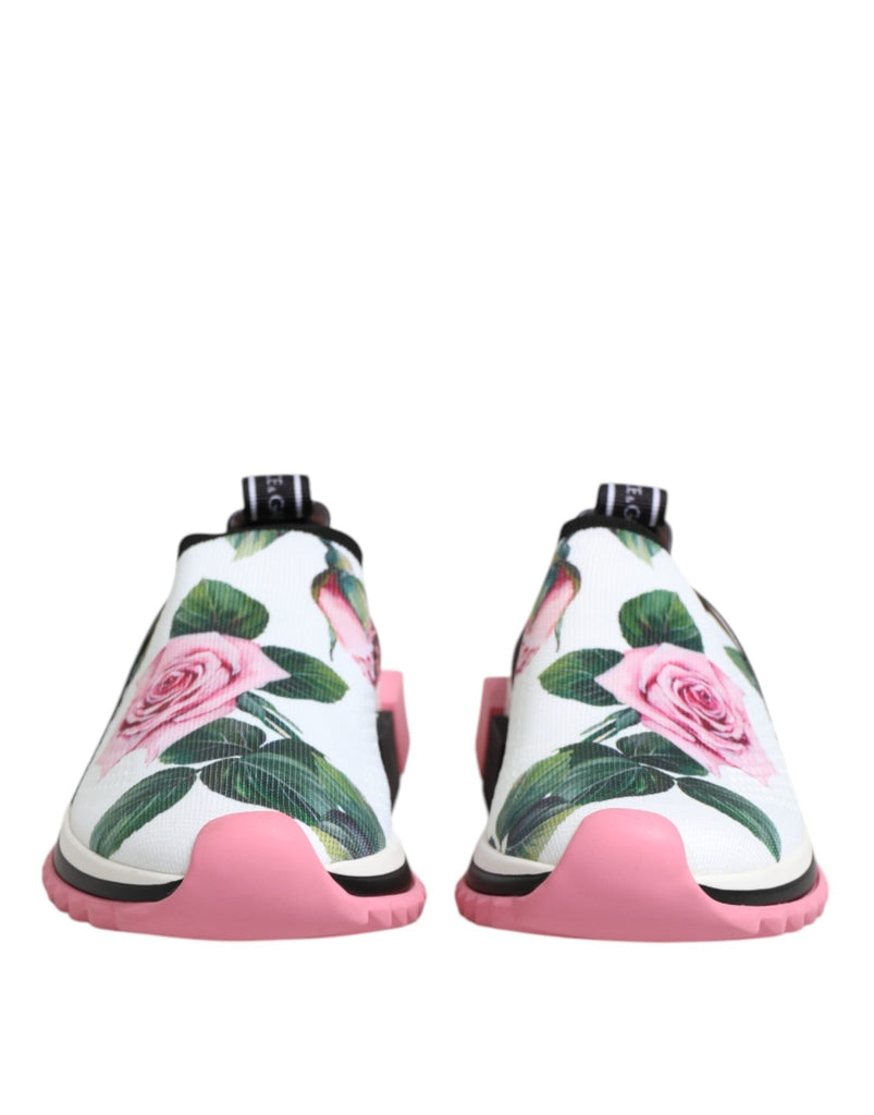 Dolce & Gabbana White Rose Print Sorrento Sneakers Shoes - Beyzy Store - Dolce & Gabbana