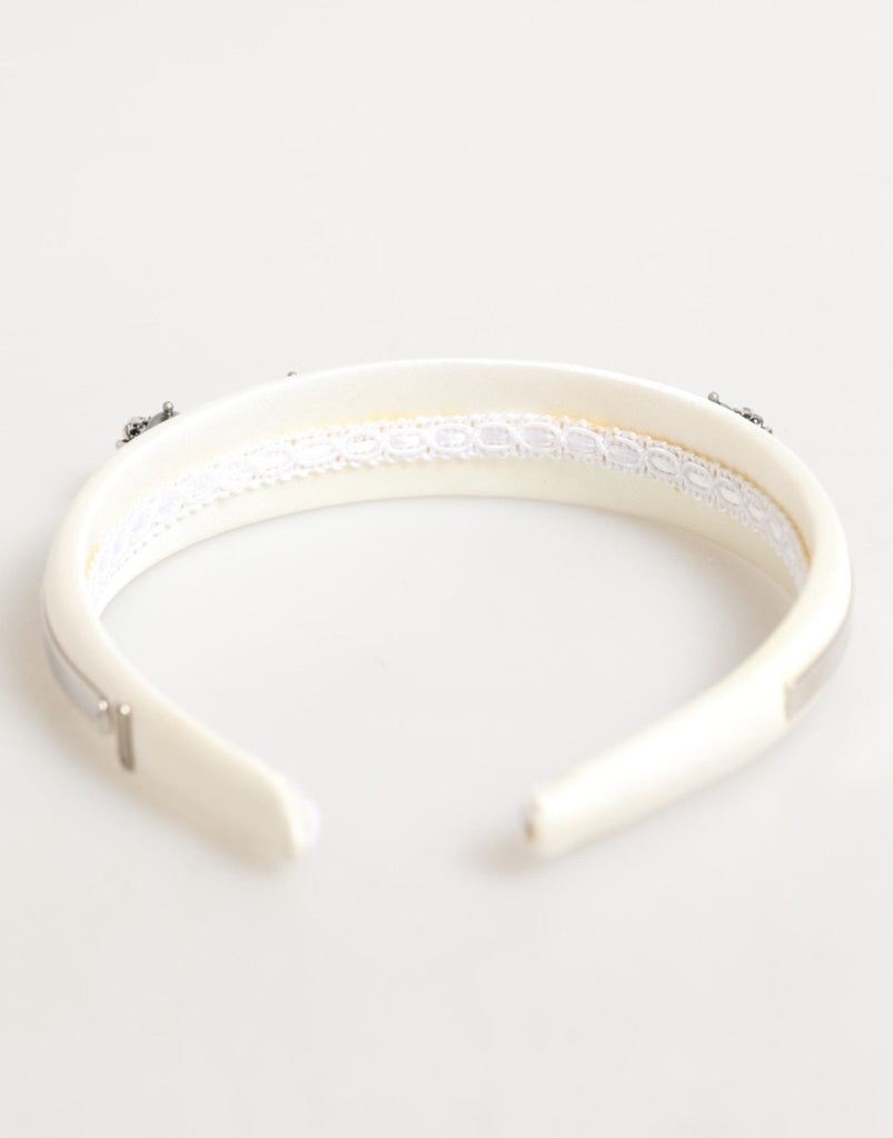 Dolce & Gabbana White Satin Palladium Silver Floral Crown Tiara Headband - Beyzy Store - Dolce & Gabbana