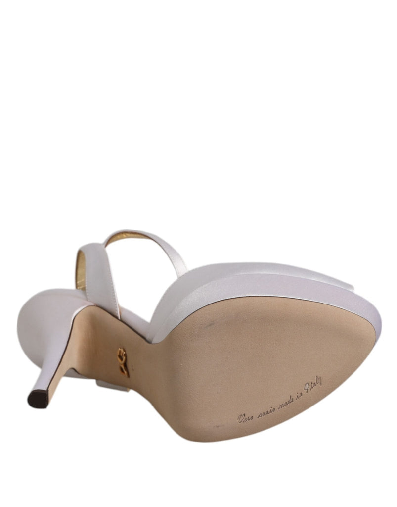 Dolce & Gabbana White Satin Platform Heels Sandals Shoes - Beyzy Store - Dolce & Gabbana