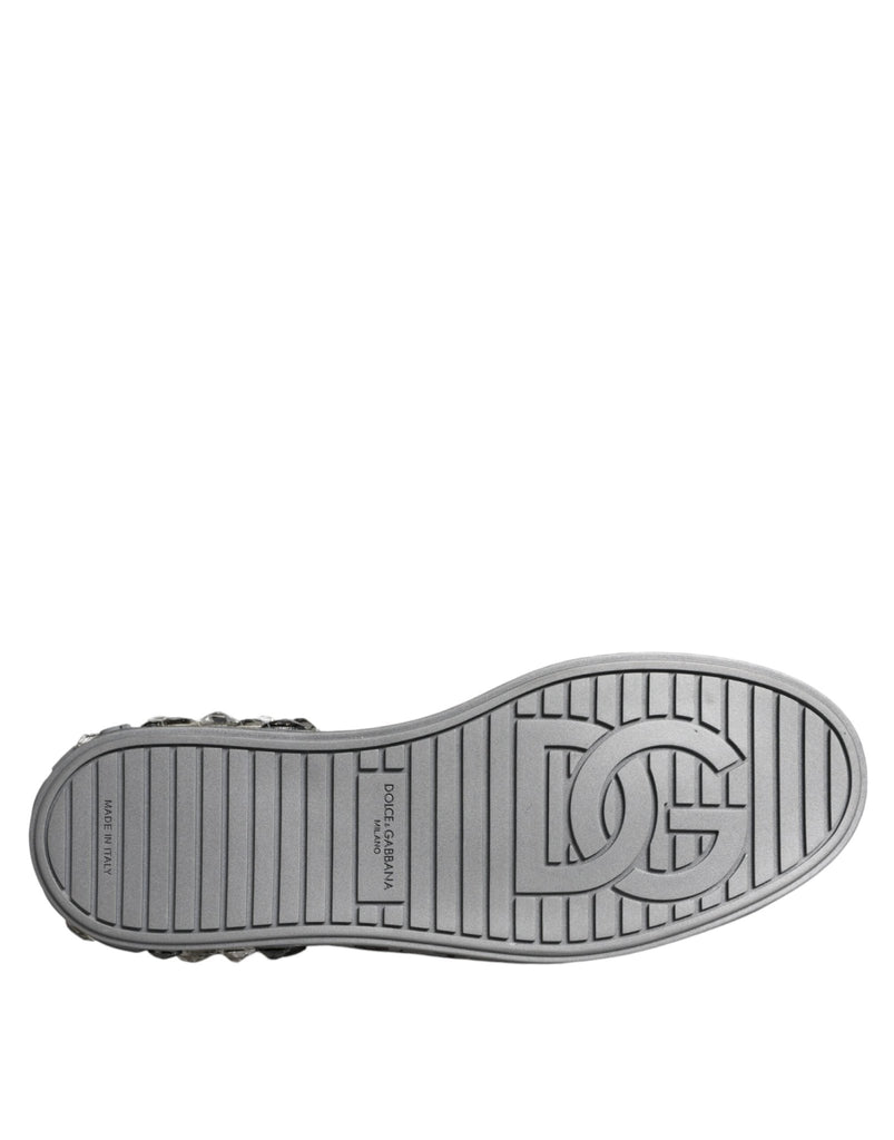 Dolce & Gabbana White Silver Crystal Logo Portofino Sneakers Shoes - Beyzy Store - Dolce & Gabbana