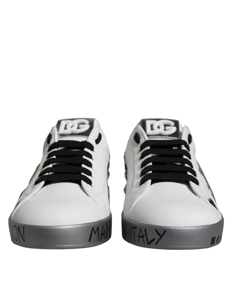 Dolce & Gabbana White Silver Crystal Logo Portofino Sneakers Shoes - Beyzy Store - Dolce & Gabbana