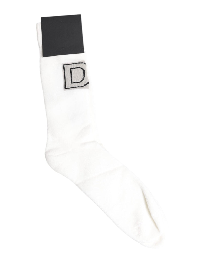 Dolce & Gabbana White Stretch OR VINCIT OMNIA Mid Calf Socks - Beyzy Store - Dolce & Gabbana