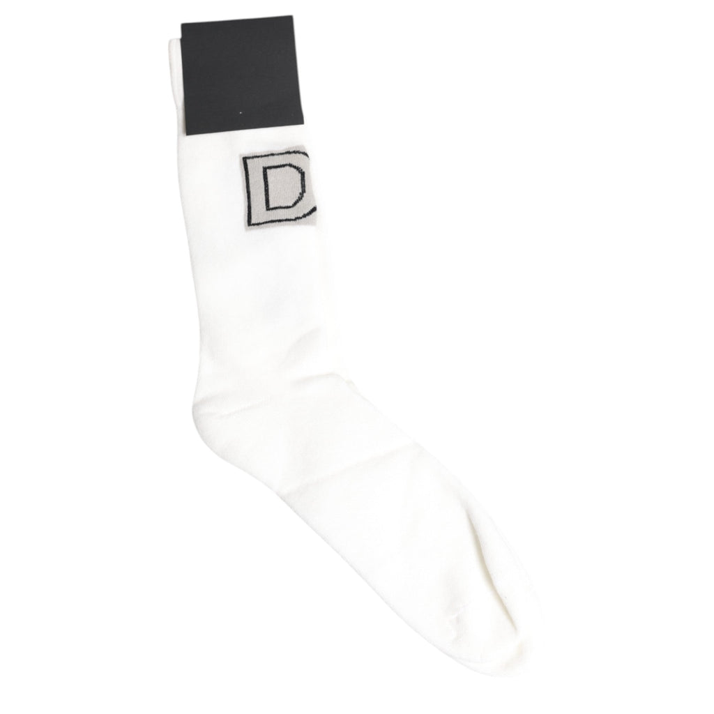 Dolce & Gabbana White Stretch OR VINCIT OMNIA Mid Calf Socks - Beyzy Store - Dolce & Gabbana