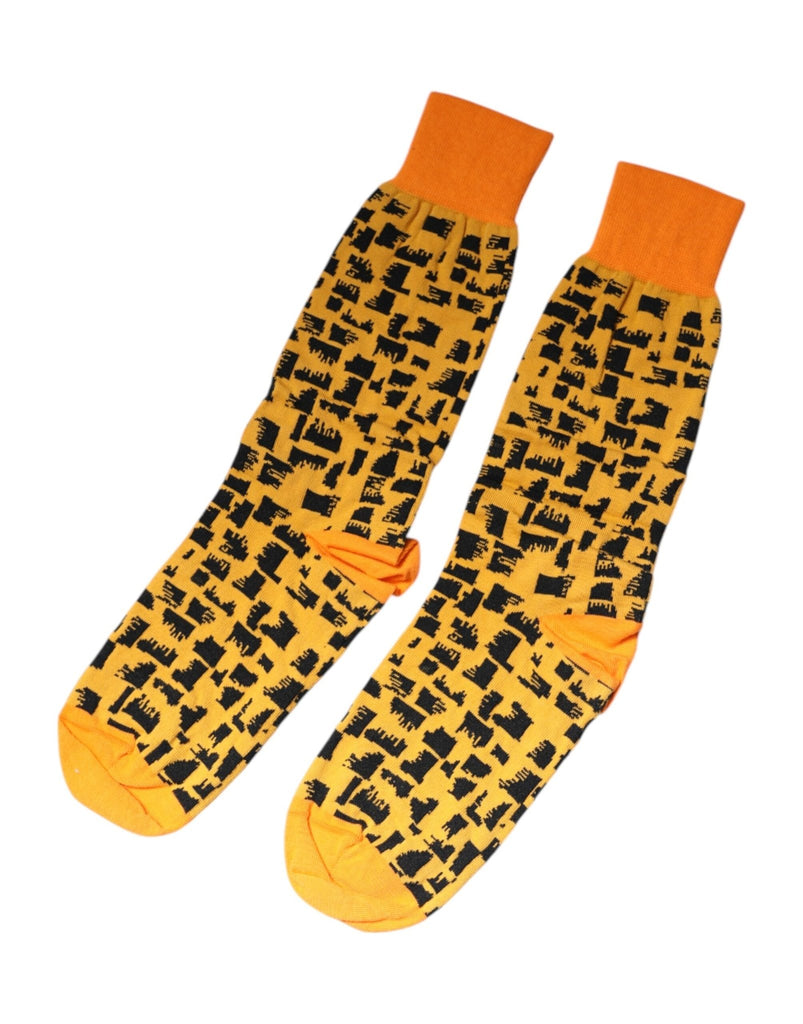Dolce & Gabbana Yellow Black Print Mid Calf Men Socks - Beyzy Store - Dolce & Gabbana