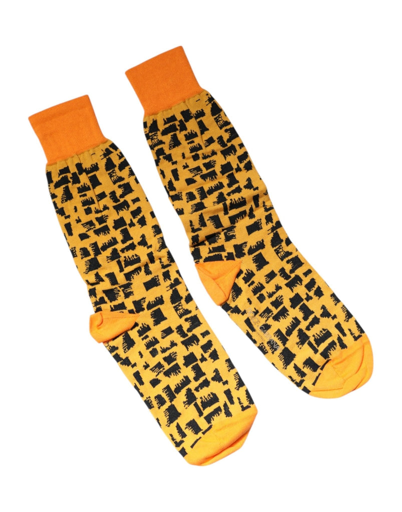 Dolce & Gabbana Yellow Black Print Mid Calf Men Socks - Beyzy Store - Dolce & Gabbana