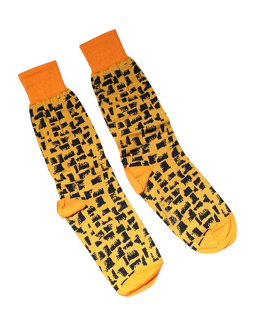 Dolce & Gabbana Yellow Black Print Mid Calf Men Socks - Beyzy Store - Dolce & Gabbana