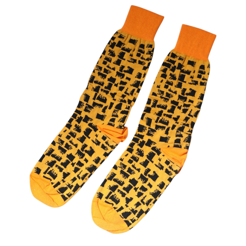 Dolce & Gabbana Yellow Black Print Mid Calf Men Socks - Beyzy Store - Dolce & Gabbana