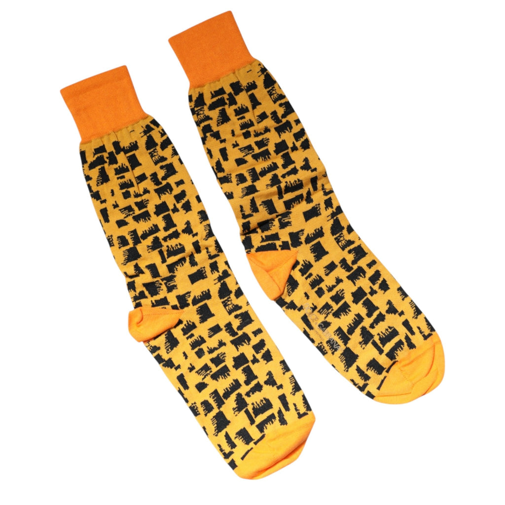 Dolce & Gabbana Yellow Black Print Mid Calf Men Socks - Beyzy Store - Dolce & Gabbana