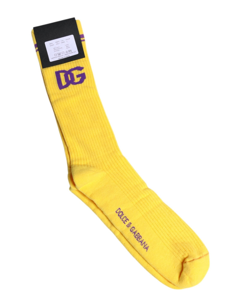 Dolce & Gabbana Yellow Cotton DG Logo Mid Calf Socks - Beyzy Store - Dolce & Gabbana