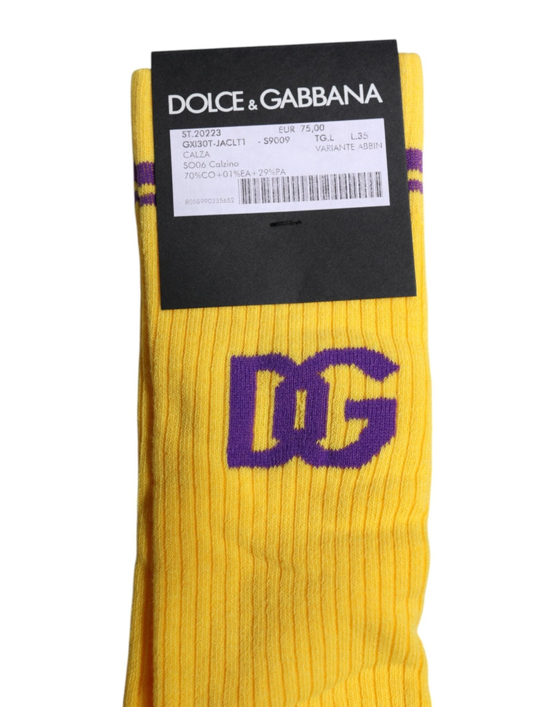 Dolce & Gabbana Yellow Cotton DG Logo Mid Calf Socks - Beyzy Store - Dolce & Gabbana