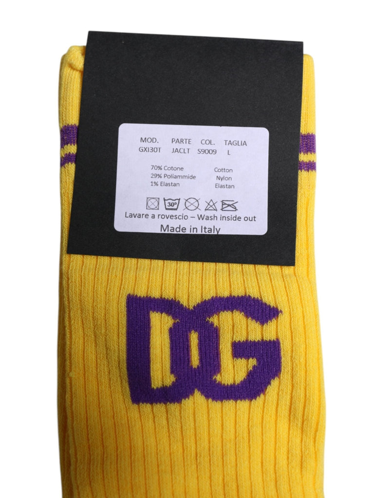 Dolce & Gabbana Yellow Cotton DG Logo Mid Calf Socks - Beyzy Store - Dolce & Gabbana