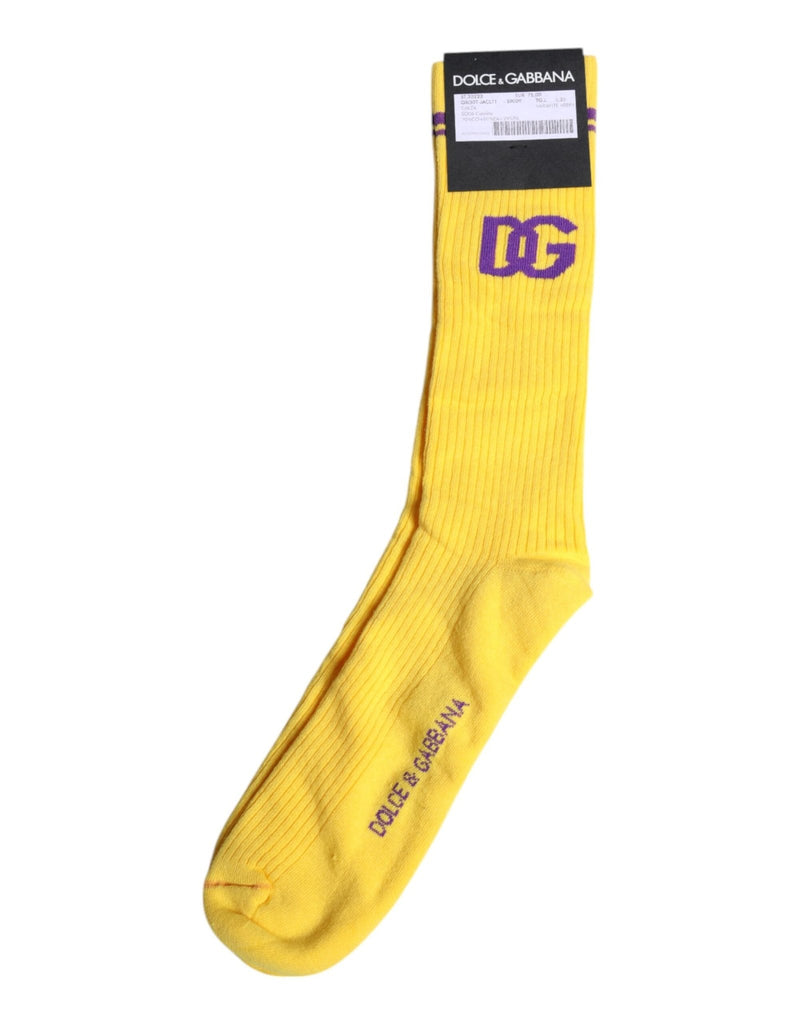 Dolce & Gabbana Yellow Cotton DG Logo Mid Calf Socks - Beyzy Store - Dolce & Gabbana