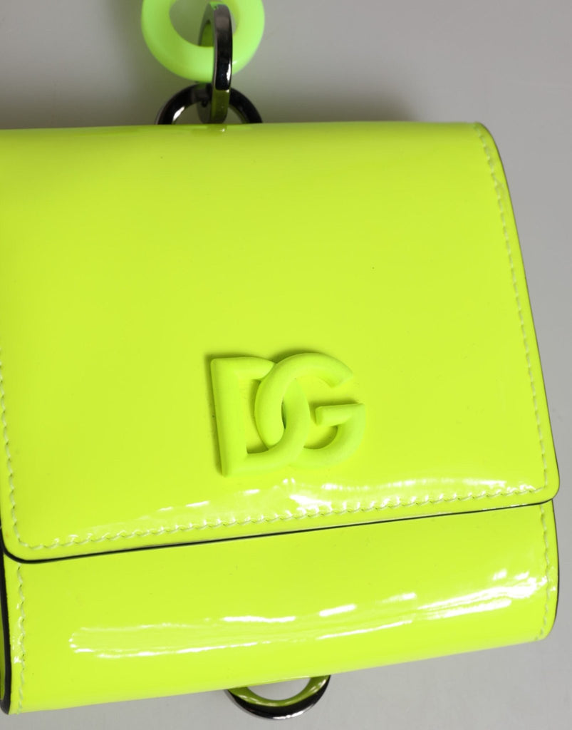 Dolce & Gabbana Yellow Green Bifold DG Logo Neck Strap Cardholder Wallet - Beyzy Store - Dolce & Gabbana