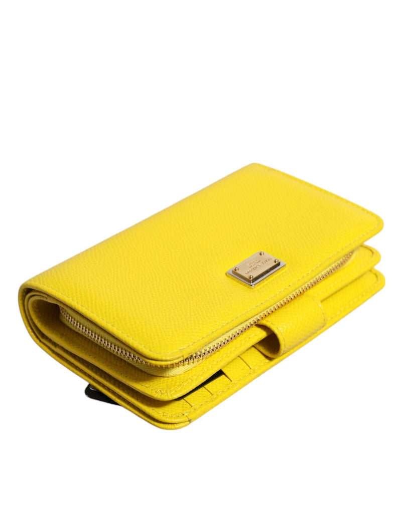 Dolce & Gabbana Yellow Leather Bifold Continental Clutch Wallet - Beyzy Store - Dolce & Gabbana