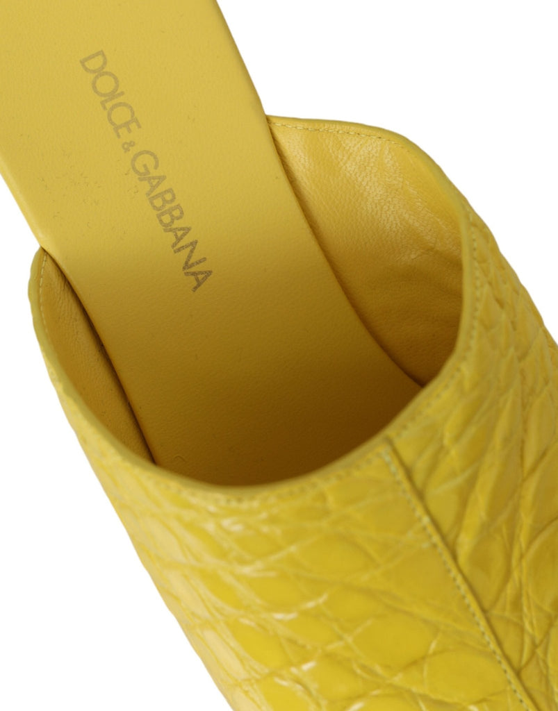 Dolce & Gabbana Yellow Leather Wood Mule Wedge Slides Shoes - Beyzy Store - Dolce & Gabbana