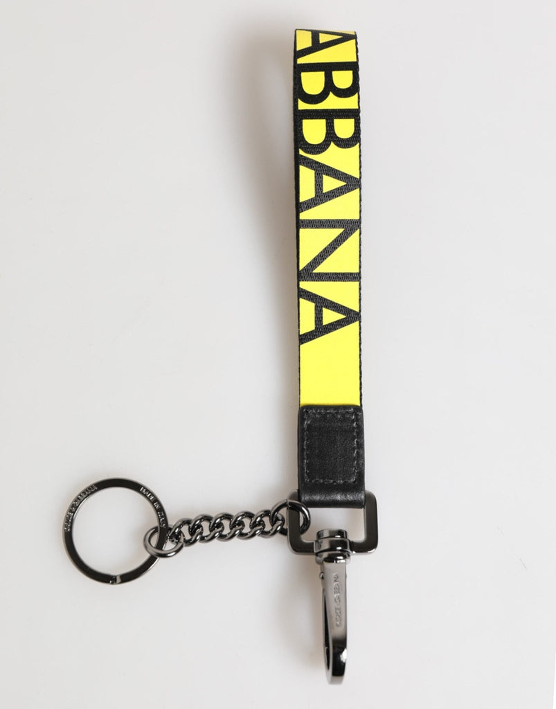 Dolce & Gabbana Yellow Logo Nylon Silver Brass Holder Keychain Keyring - Beyzy Store - Dolce & Gabbana