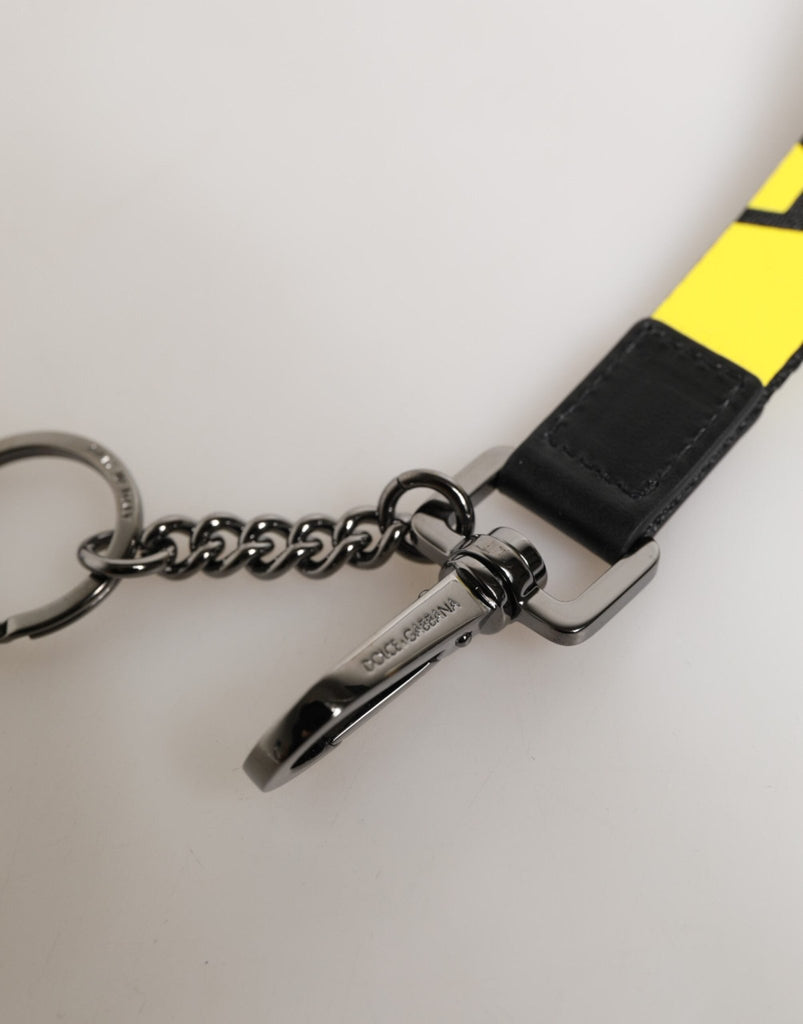 Dolce & Gabbana Yellow Logo Nylon Silver Brass Holder Keychain Keyring - Beyzy Store - Dolce & Gabbana