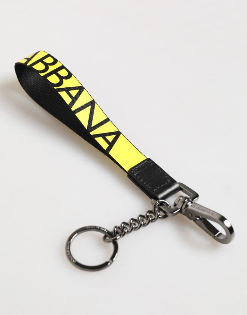 Dolce & Gabbana Yellow Logo Nylon Silver Brass Holder Keychain Keyring - Beyzy Store - Dolce & Gabbana