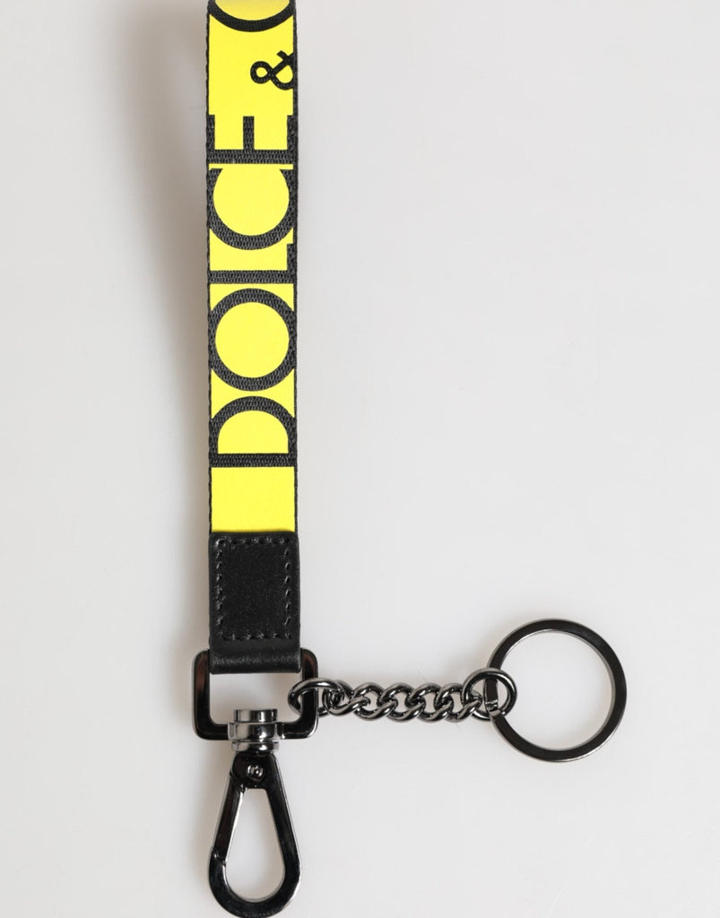 Dolce & Gabbana Yellow Logo Nylon Silver Brass Holder Keychain Keyring - Beyzy Store - Dolce & Gabbana