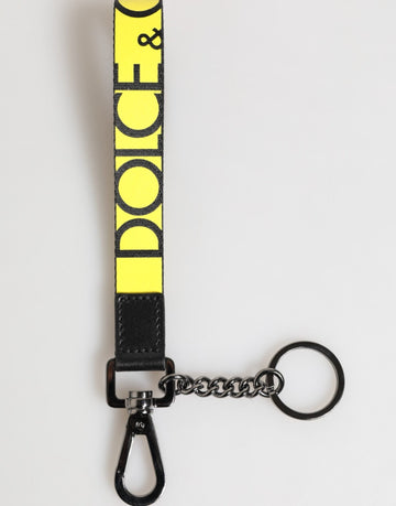 Dolce & Gabbana Yellow Logo Nylon Silver Brass Holder Keychain Keyring - Beyzy Store - Dolce & Gabbana