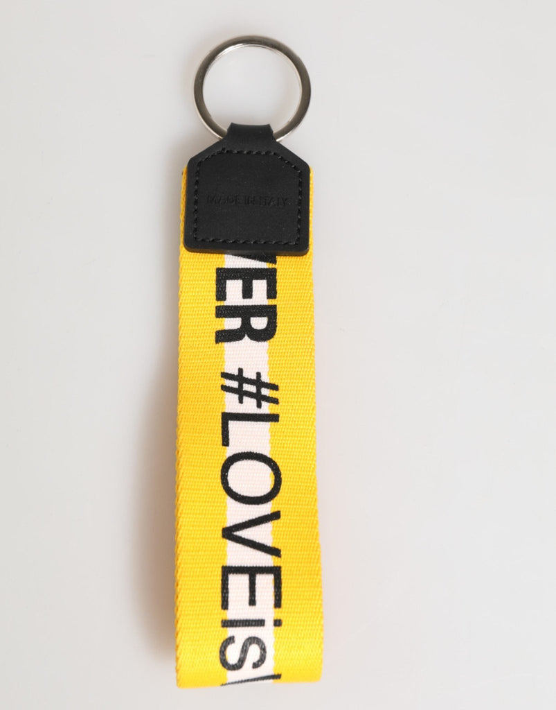 Dolce & Gabbana Yellow Logo Polyester Silver Brass Holder Keychain Keyring - Beyzy Store - Dolce & Gabbana