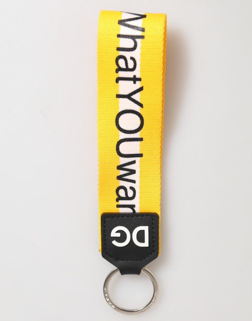 Dolce & Gabbana Yellow Logo Polyester Silver Brass Holder Keychain Keyring - Beyzy Store - Dolce & Gabbana