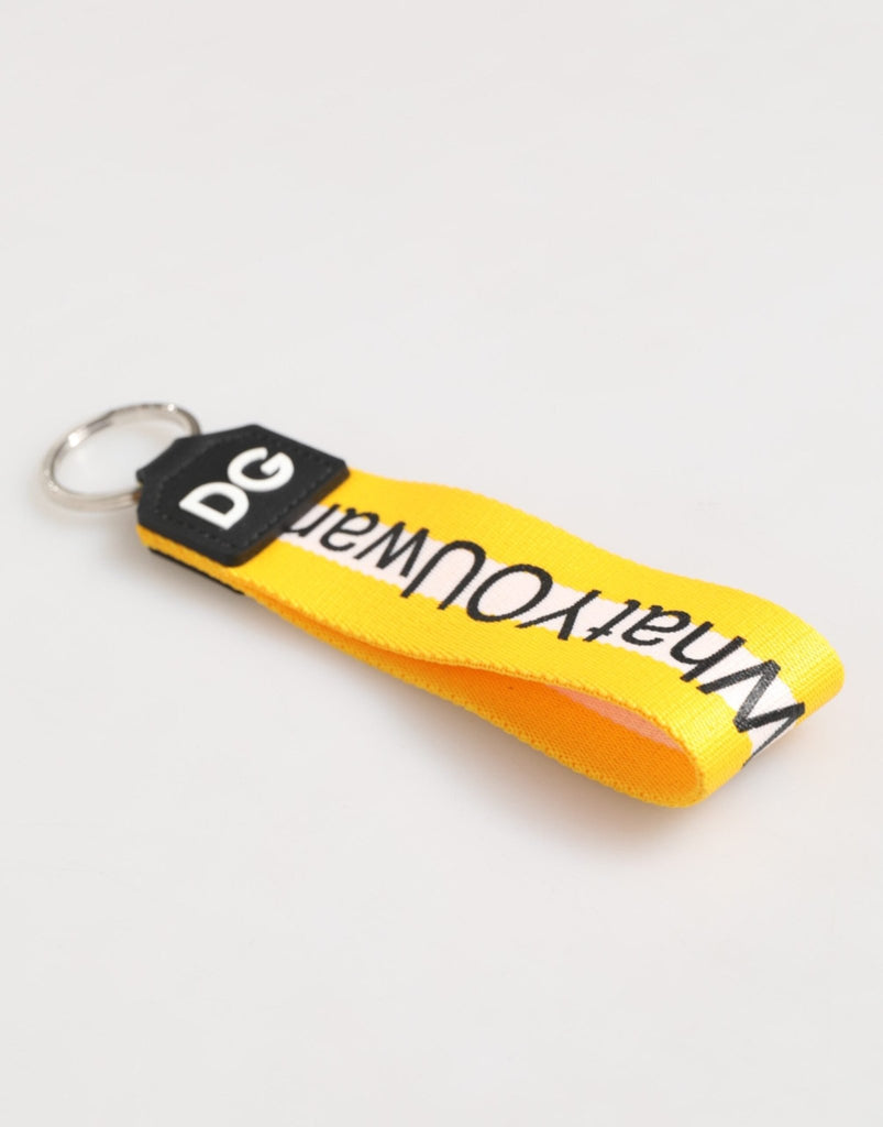 Dolce & Gabbana Yellow Logo Polyester Silver Brass Holder Keychain Keyring - Beyzy Store - Dolce & Gabbana