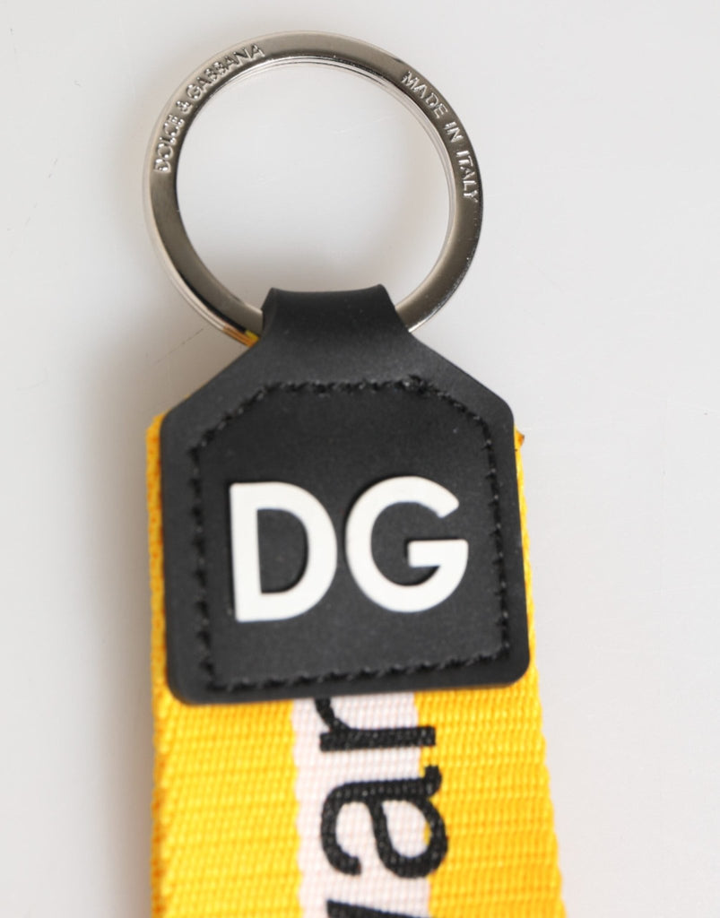 Dolce & Gabbana Yellow Logo Polyester Silver Brass Holder Keychain Keyring - Beyzy Store - Dolce & Gabbana