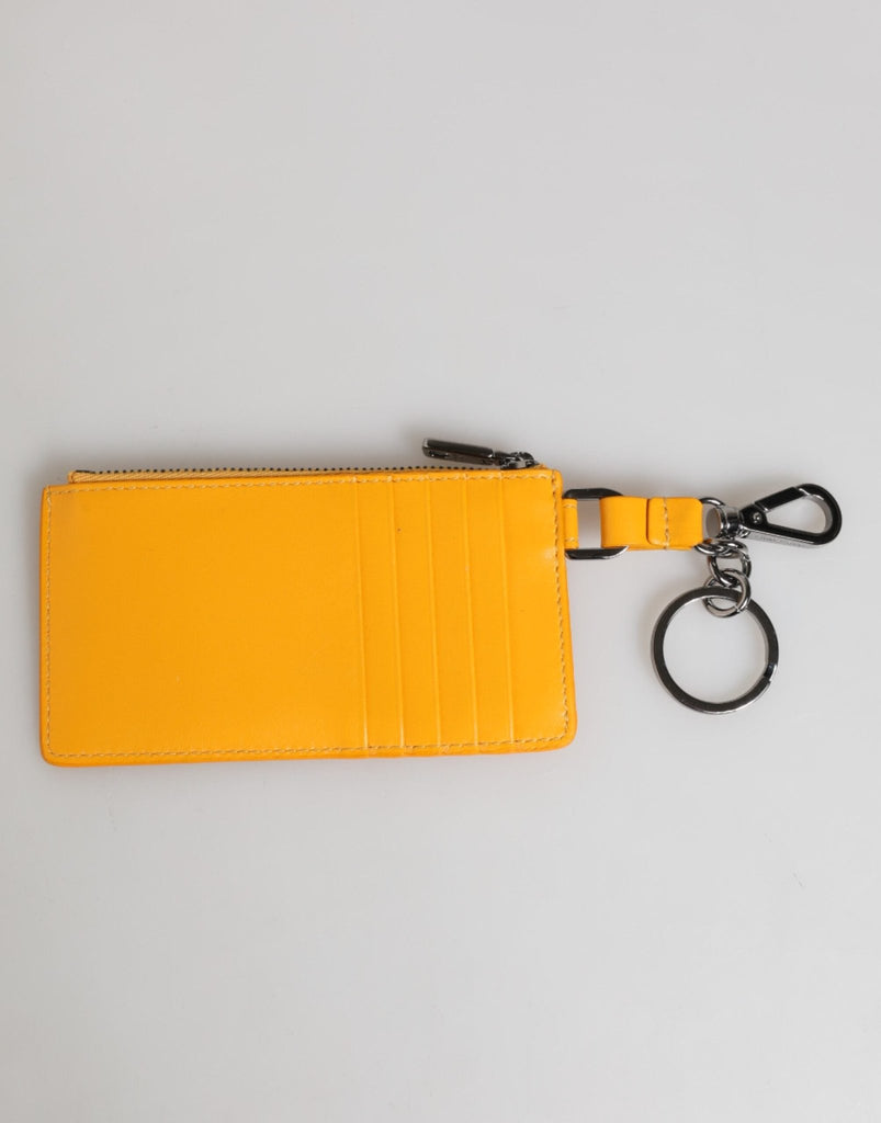 Dolce & Gabbana Yellow Orange Leather Credit Card Key Holder Clip On Wallet - Beyzy Store - Dolce & Gabbana