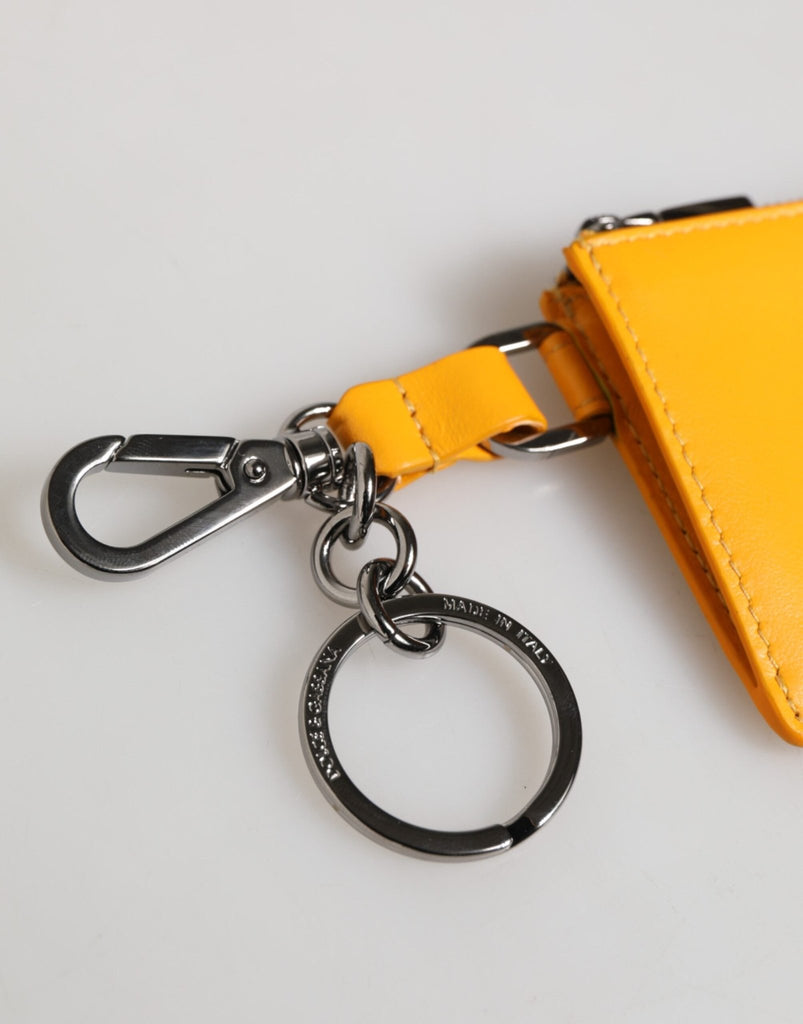 Dolce & Gabbana Yellow Orange Leather Credit Card Key Holder Clip On Wallet - Beyzy Store - Dolce & Gabbana