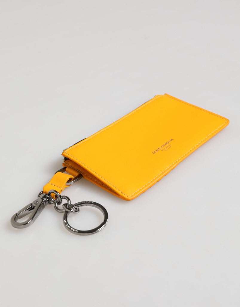 Dolce & Gabbana Yellow Orange Leather Credit Card Key Holder Clip On Wallet - Beyzy Store - Dolce & Gabbana