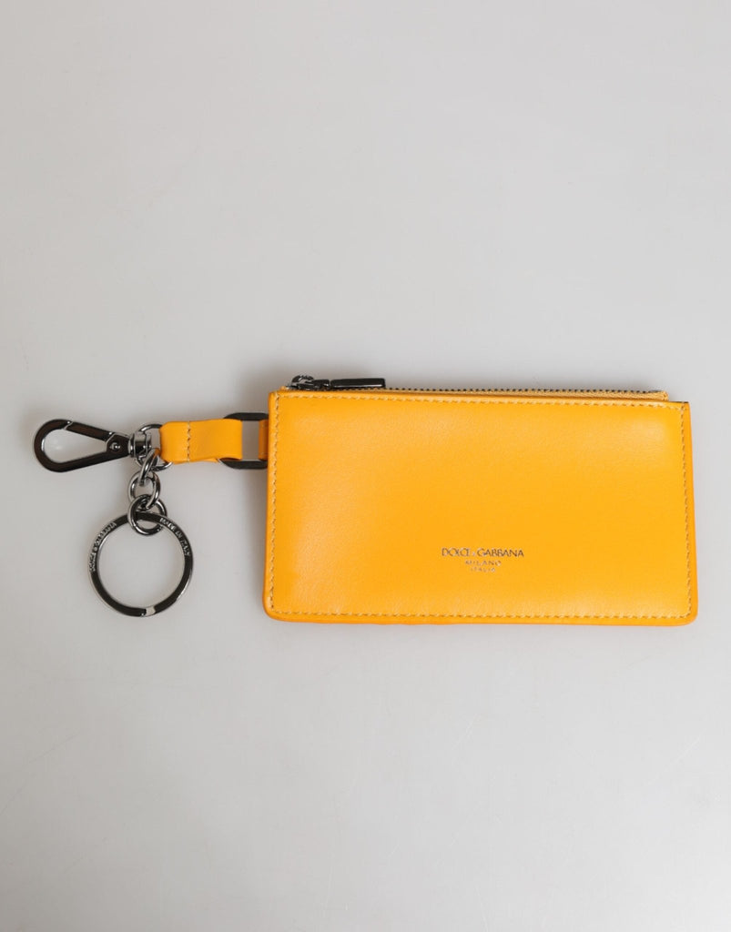 Dolce & Gabbana Yellow Orange Leather Credit Card Key Holder Clip On Wallet - Beyzy Store - Dolce & Gabbana