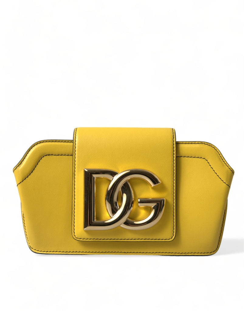 Dolce & Gabbana Yellow Smooth Leather DG Logo Clutch Crossbody Case Bag - Beyzy Store - Dolce & Gabbana